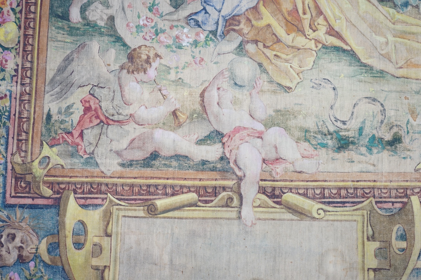 A late 19th century early 20th century cartoon of an earlier mythological biblical scened tapestry based on and after Jan Cornelisz Vermeyen’s similar series of nine commissioned by Charles V of France. 134 cm wide x 220